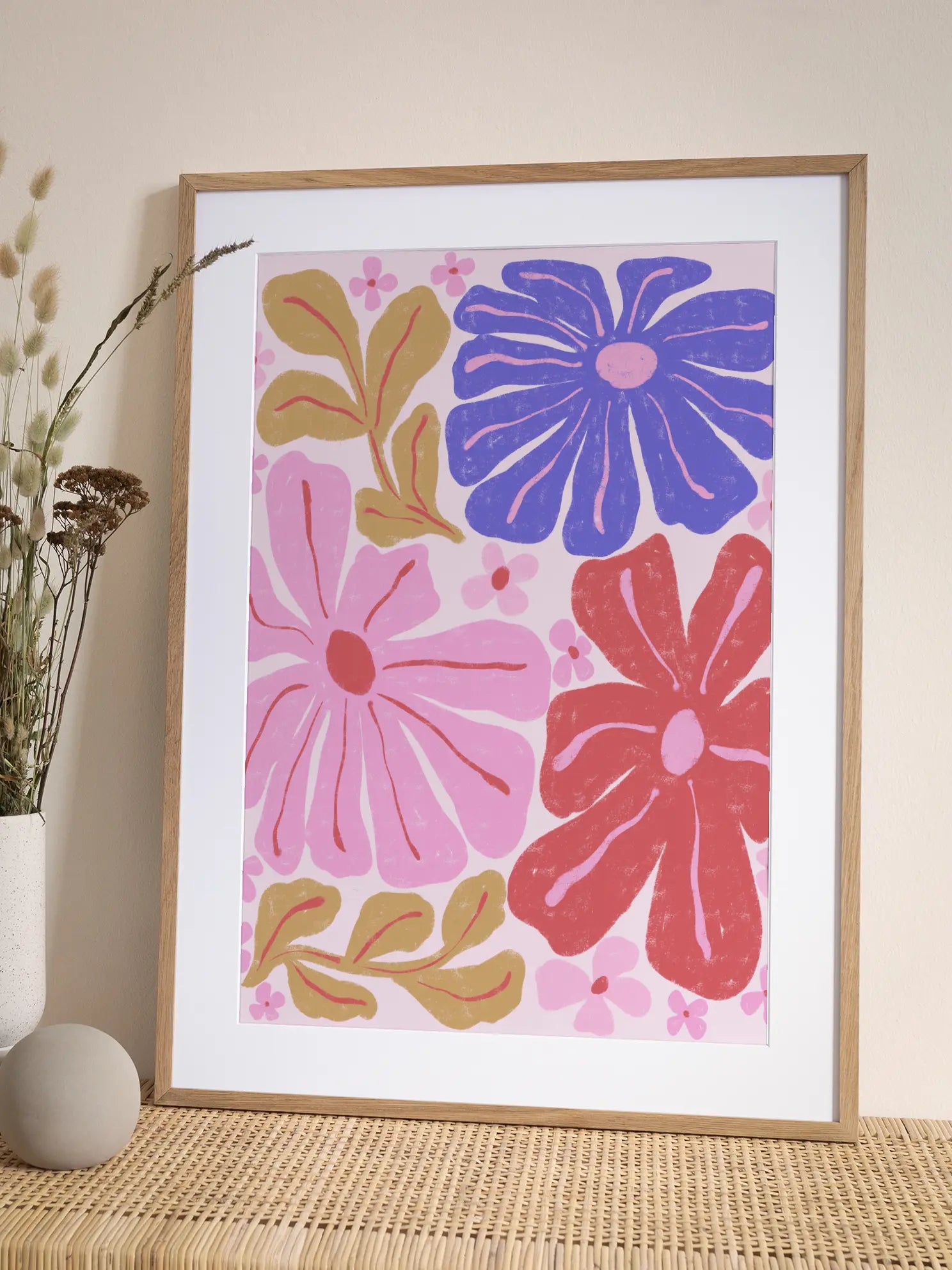 Large Retro Floral Pattern Poster