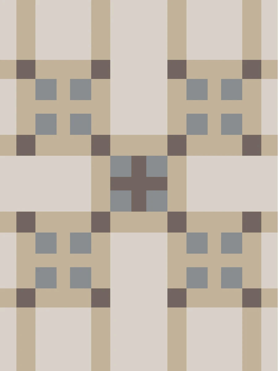 Poster mit einem geometrischen Muster in Beige und Grau.