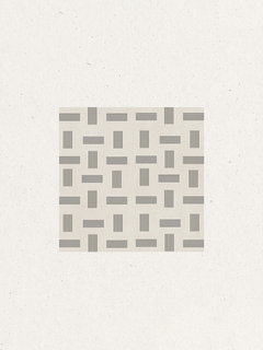 Grafische Illustration mit einem quadratischen Muster aus schwarzen Linien auf beigem Hintergrund.