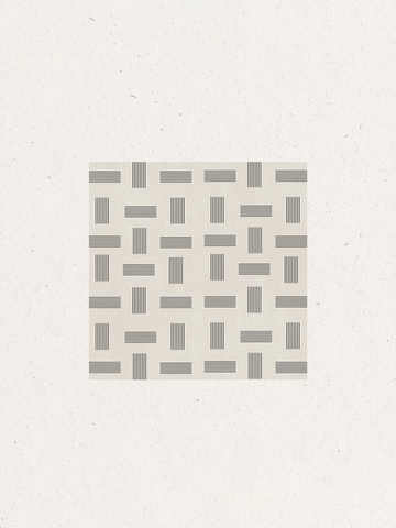 Grafische Illustration mit einem quadratischen Muster aus schwarzen Linien auf beigem Hintergrund.