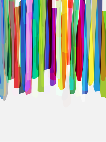 Poster mit bunten vertikalen Linien auf hellgrauem Hintergrund.