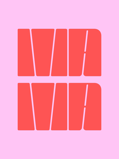 Typografieposter mit dem Wort „Mama“ in Rot auf rosa Hintergrund.