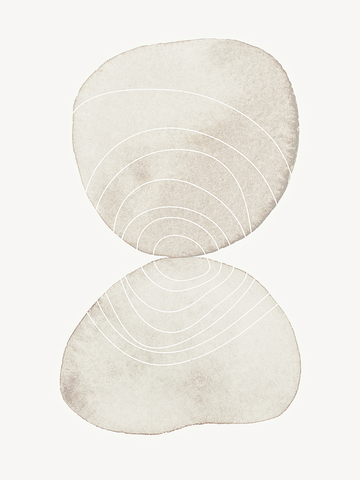 Grafische Kunst mit zwei beigen Formen und weißen Linien auf hellgrauem Hintergrund.