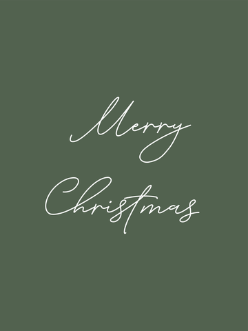 Weihnachtliches Textposter mit dem Zitat "Merry Christmas" in Weiß auf dunkelgrünem Hintergrund.