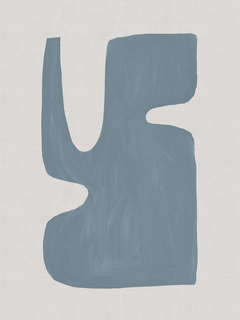 Grafische Illustration mit einer abstrakten blauen Figur auf grauem Hintergrund.