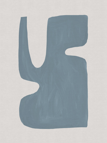 Grafische Illustration mit einer abstrakten blauen Figur auf grauem Hintergrund.