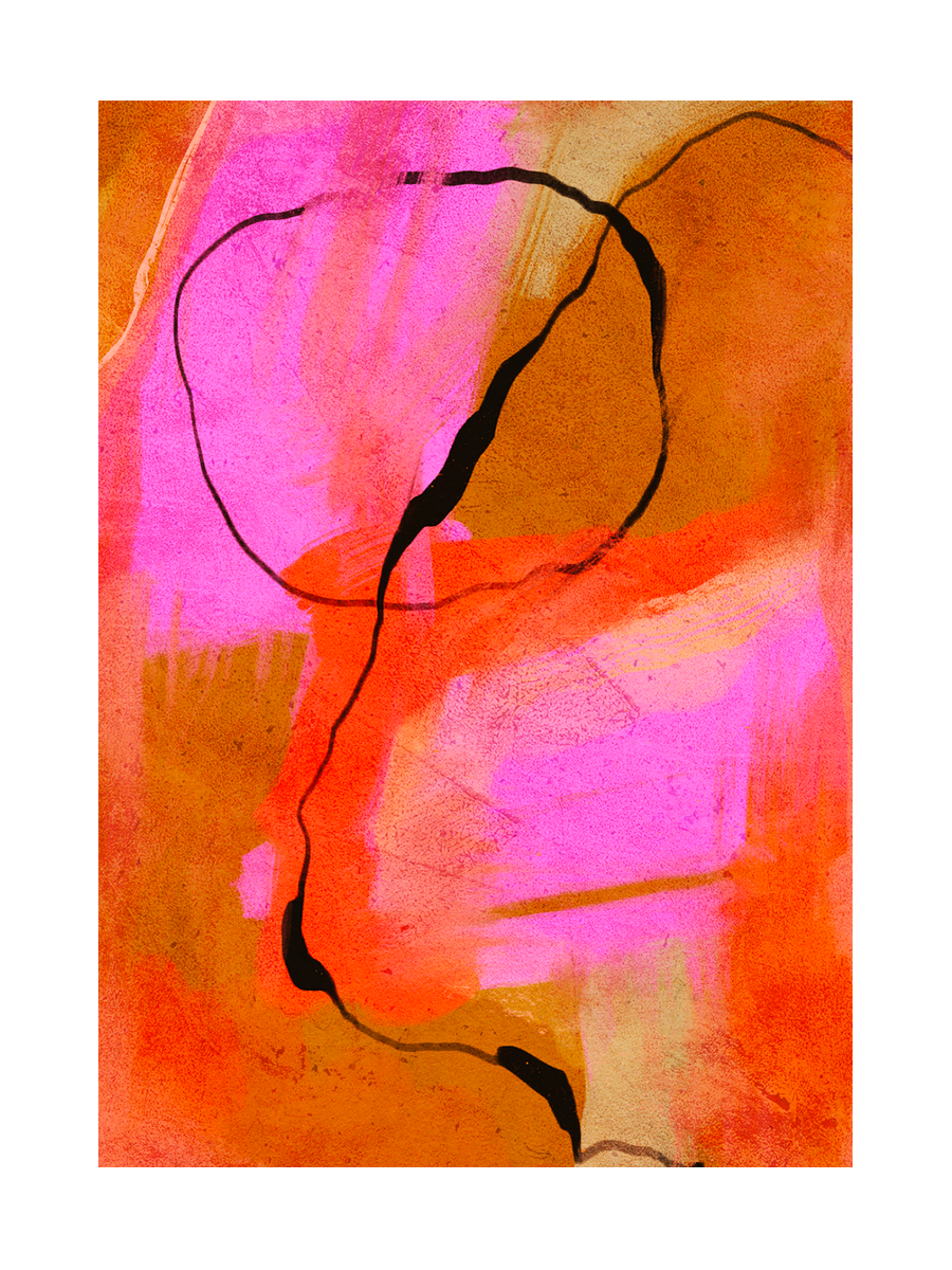 Abstrakter Kopf in leuchtend pinken und orangefarbenen Tönen.
