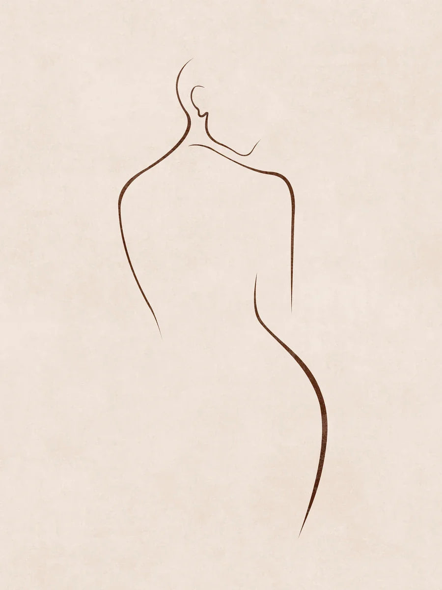 Illustration mit der Silhouette eines Körpers in Braun auf hellbeigem Hintergrund.