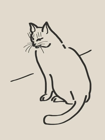 Minimalistisches Poster mit schwarzer Katze auf beigem Hintergrund.