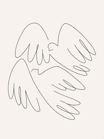 Linienkunst-Illustration von zwei Vögeln auf beigem Hintergrund.