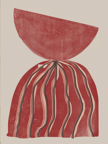 Illustration einer roten Zwiebel auf beigem Hintergrund.