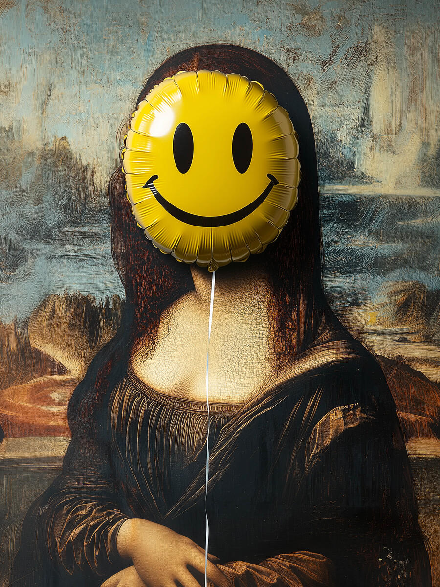 Mona Lisa mit einem Smiley-Gesicht überlagert.