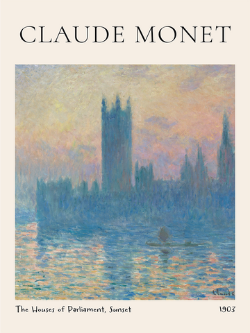 Poster von Claude Monets Gemälde der Houses of Parliament bei Sonnenuntergang.