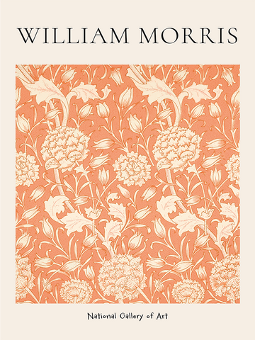 Poster mit orangefarbenem Blumenmuster und den Aufdrucken William Morris und National Gallery of Art.