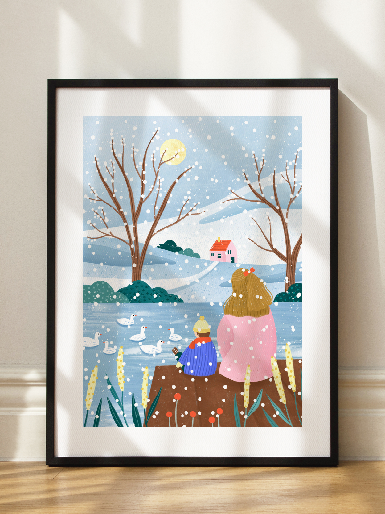 Mother and Child At Winter Lake