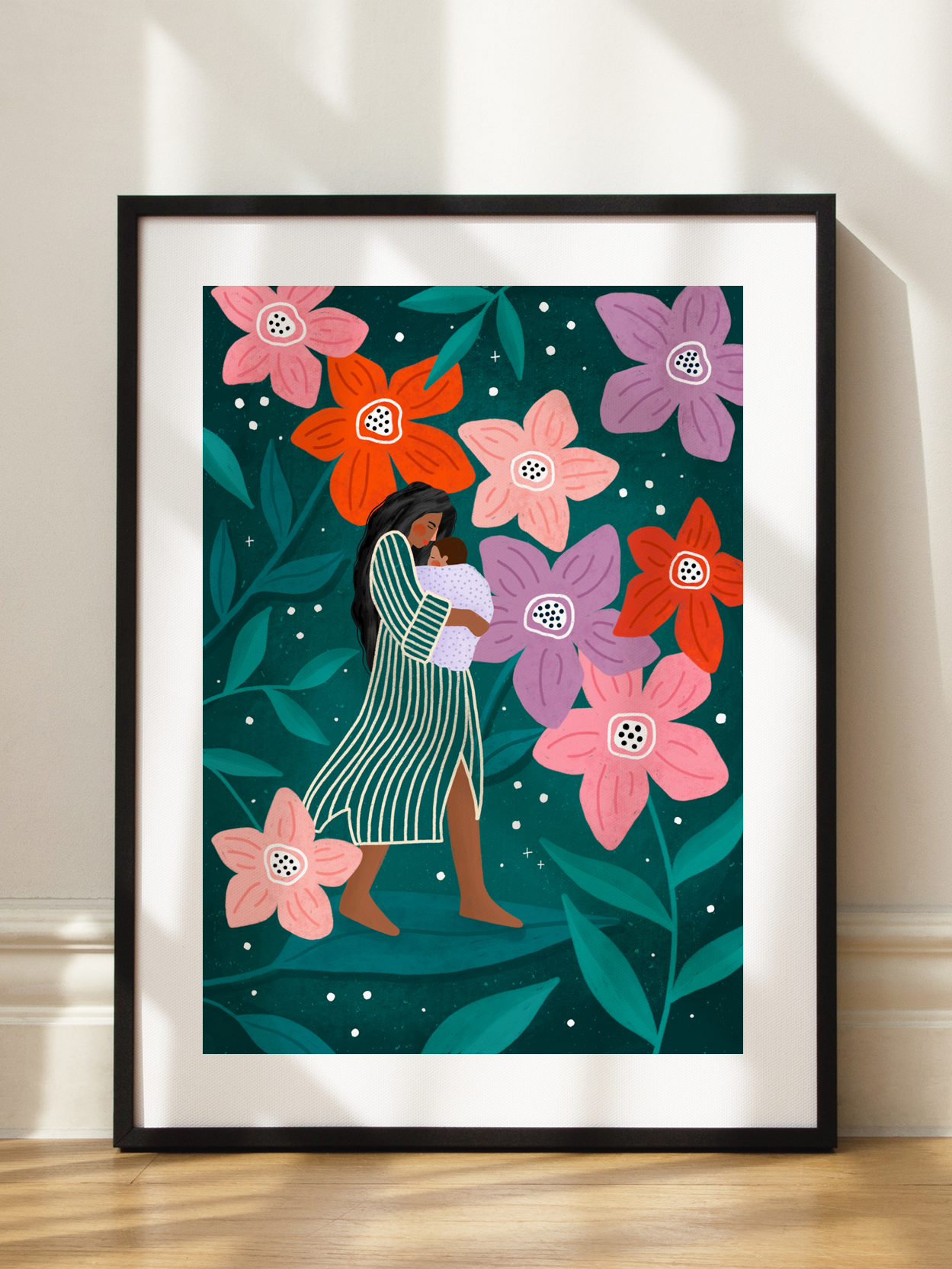 Mum and Baby in Floral Garden