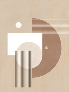 Grafische Illustration mit geometrischen Formen und Linien in Weiß und Schwarz auf einem beigen Hintergrund.