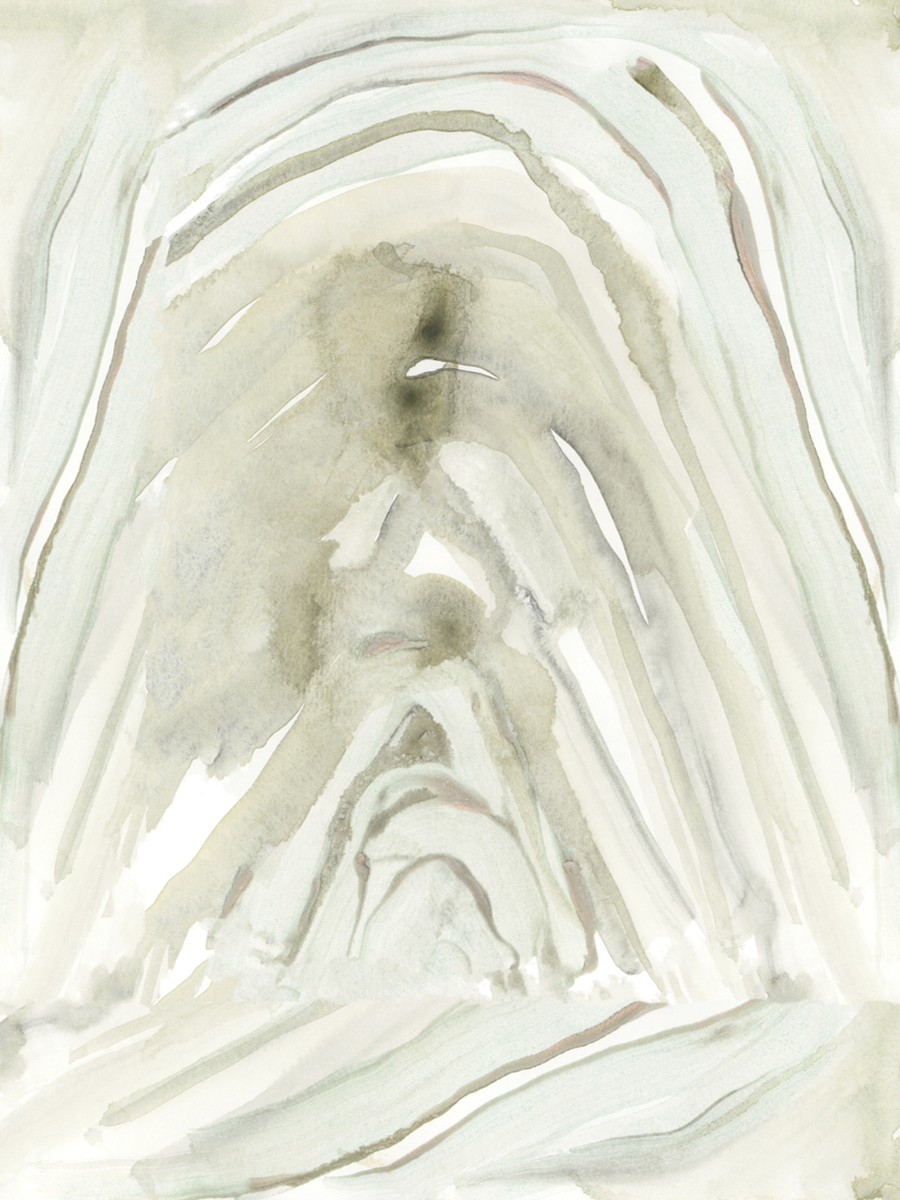 Abstraktes Poster mit weichen, wellenförmigen Linien in gedeckten Farben.