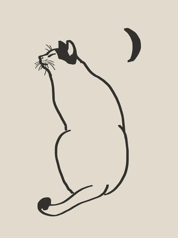 Minimalistisches Poster einer Katze im Mondschein mit beigem Hintergrund.