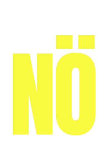 Typografisches Poster mit dem Wort "Nö" in großen gelben Buchstaben auf weißem Hintergrund.