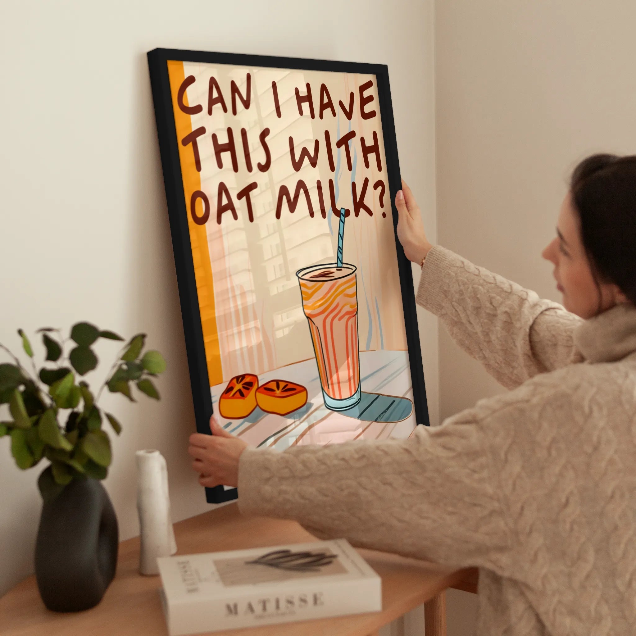 Oat Milk wird aufgehängt