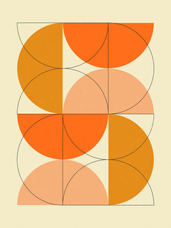 Grafik mit orangefarbenen Halbkreisen und Kreisen auf beigem Hintergrund.