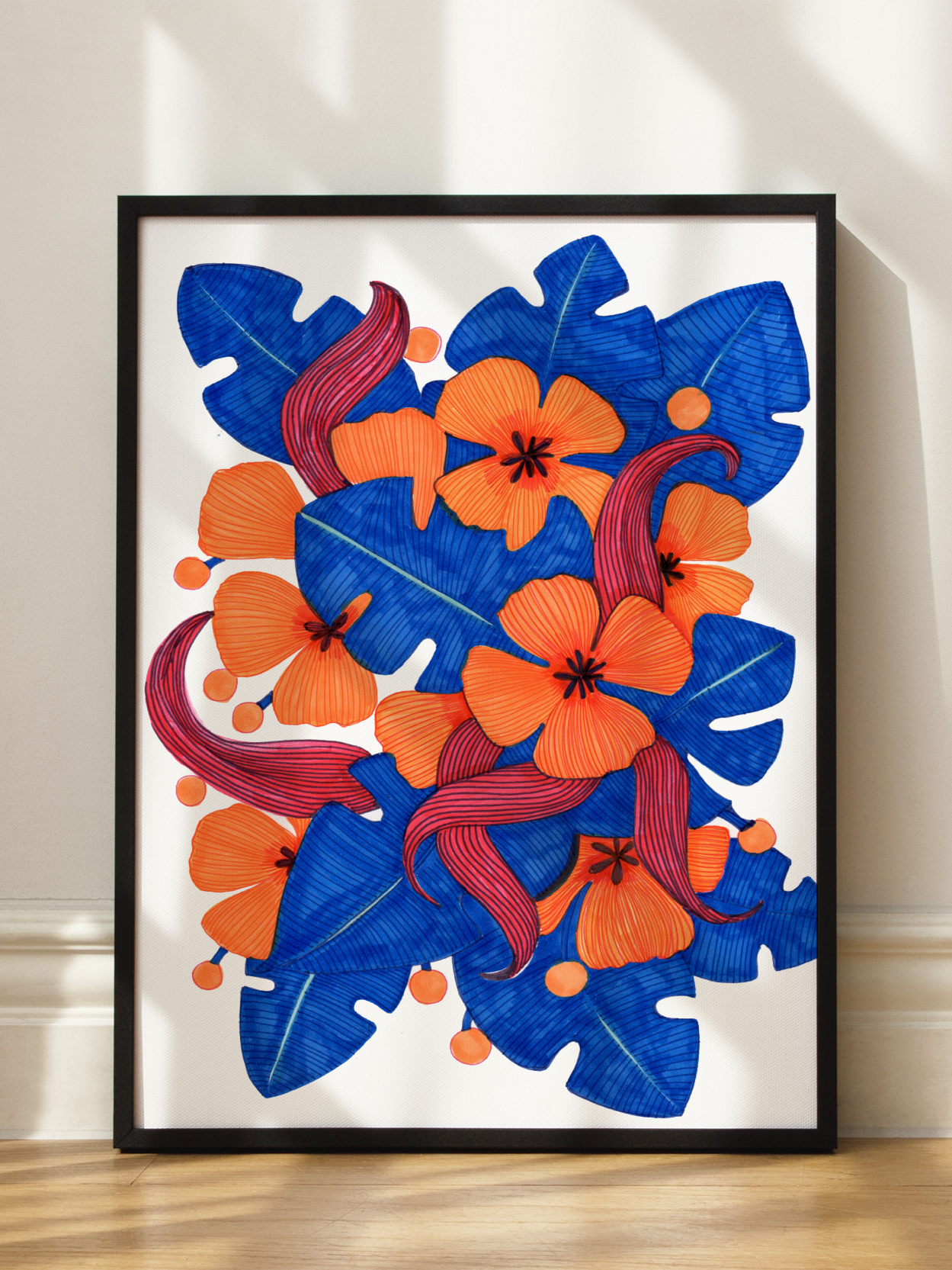 Orange Flowers and Blue Leaves