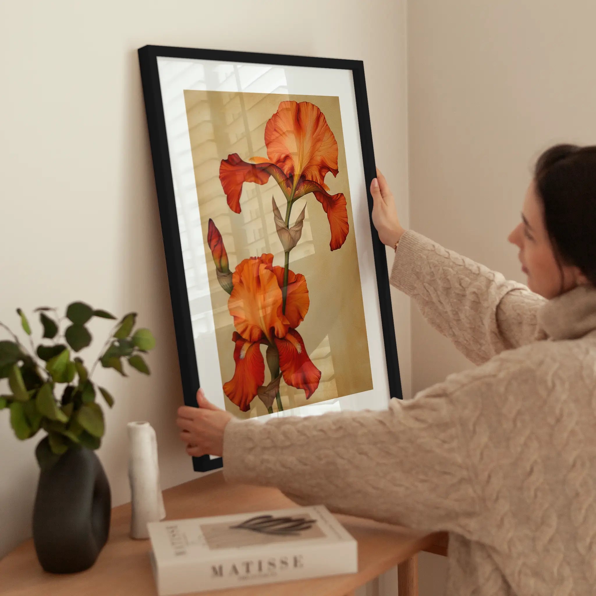 Orange Iris wird aufgehängt