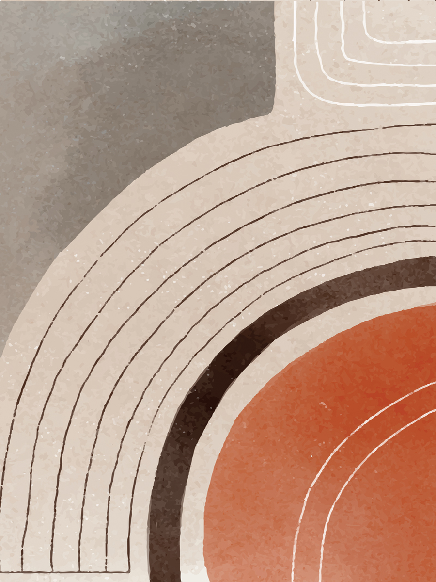 Grafik mit Kreisen und Bögen in Grau und Rot mit gesprenkeltem Effekt.