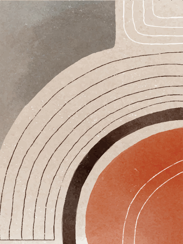 Grafik mit Kreisen und Bögen in Grau und Rot mit gesprenkeltem Effekt.