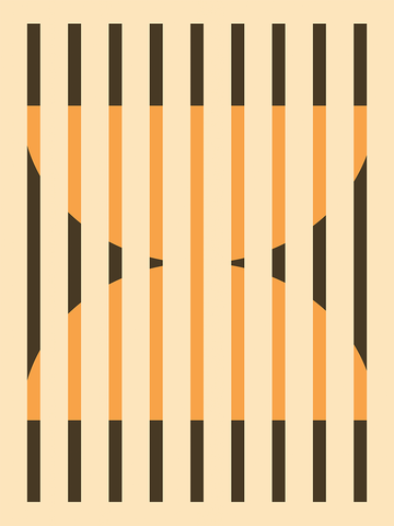 Grafische Illustration mit schwarzen und orangefarbenen Streifen auf beigefarbenem Hintergrund.