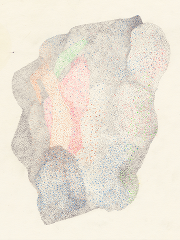 Poster mit einer organischen Form aus bunten Punkten auf hellbeigem Hintergrund.