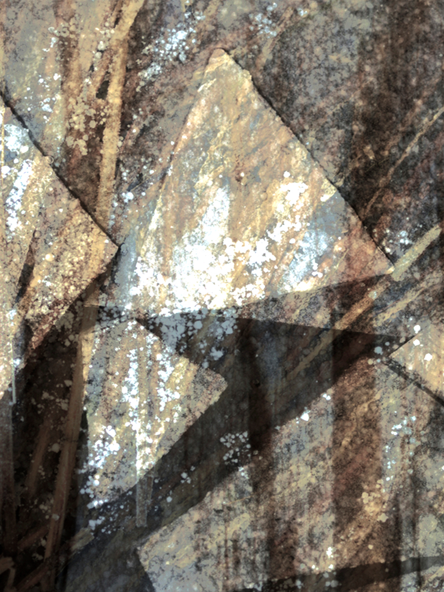 Poster mit geometrischen Formen und erdigen Texturen.