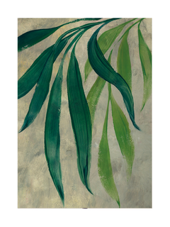 Gemalte grüne Blätter auf beigem Hintergrund.