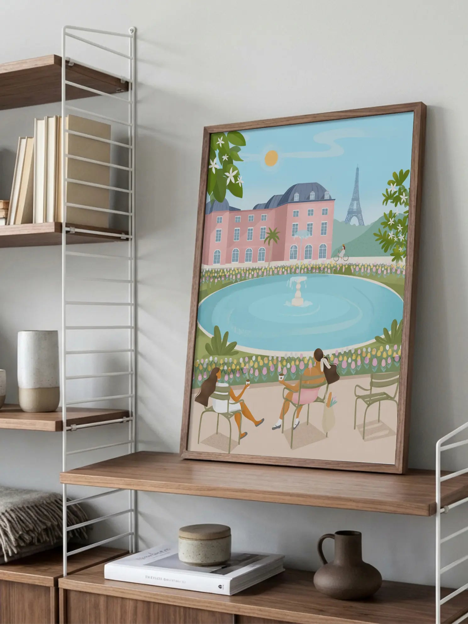 Park Fountain Building Illustration Poster