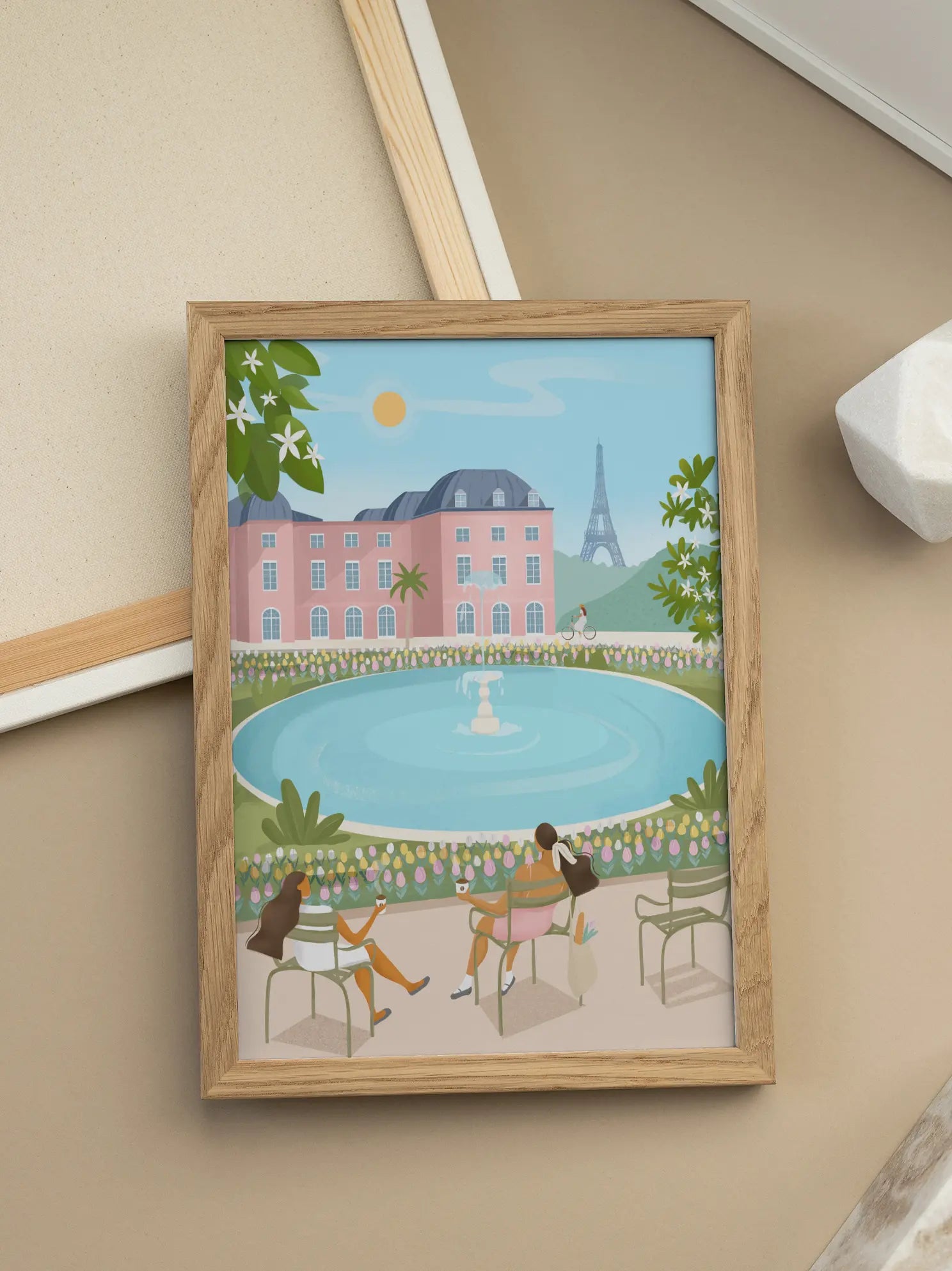 Park Fountain Building Illustration Poster