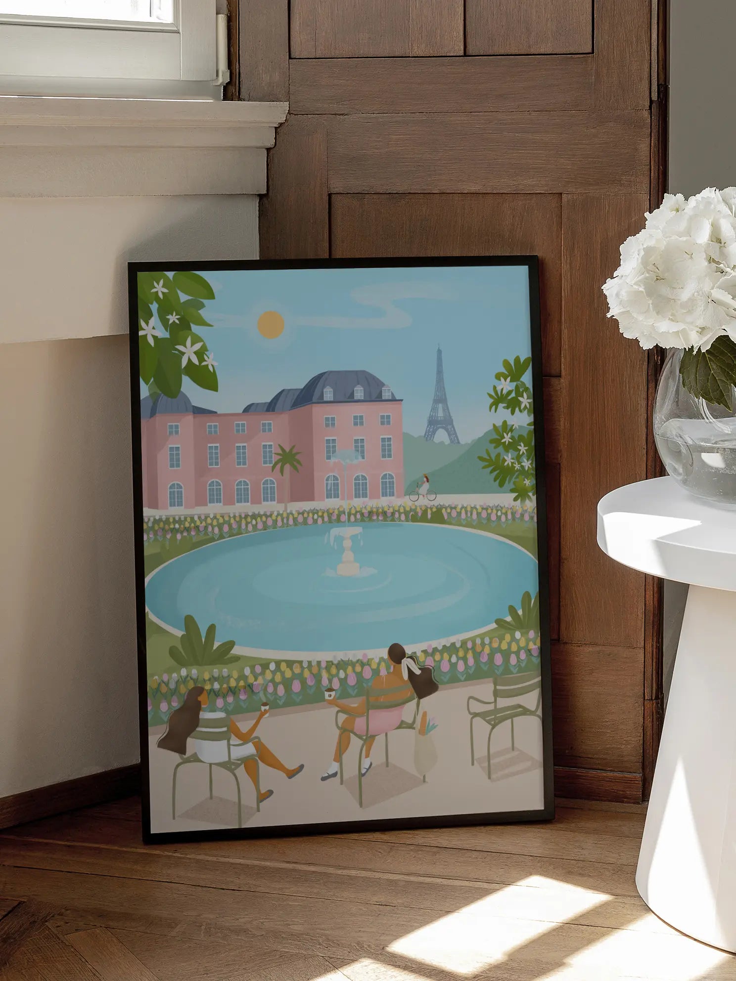 Park Fountain Building Illustration Poster
