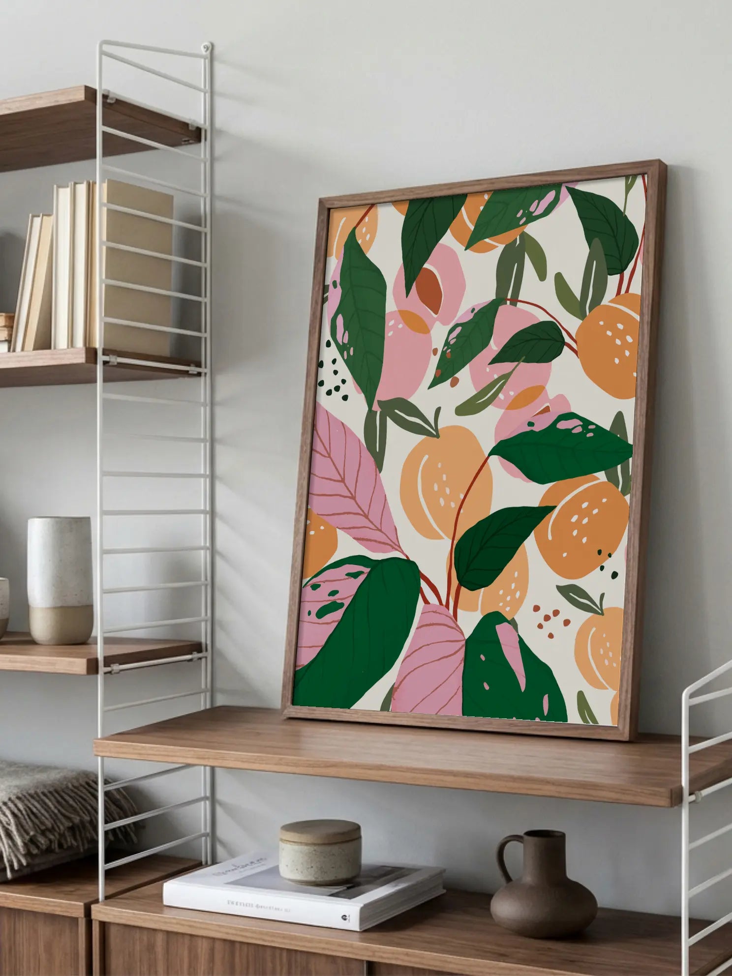 Peaches And Pink Leaves Pattern Poster