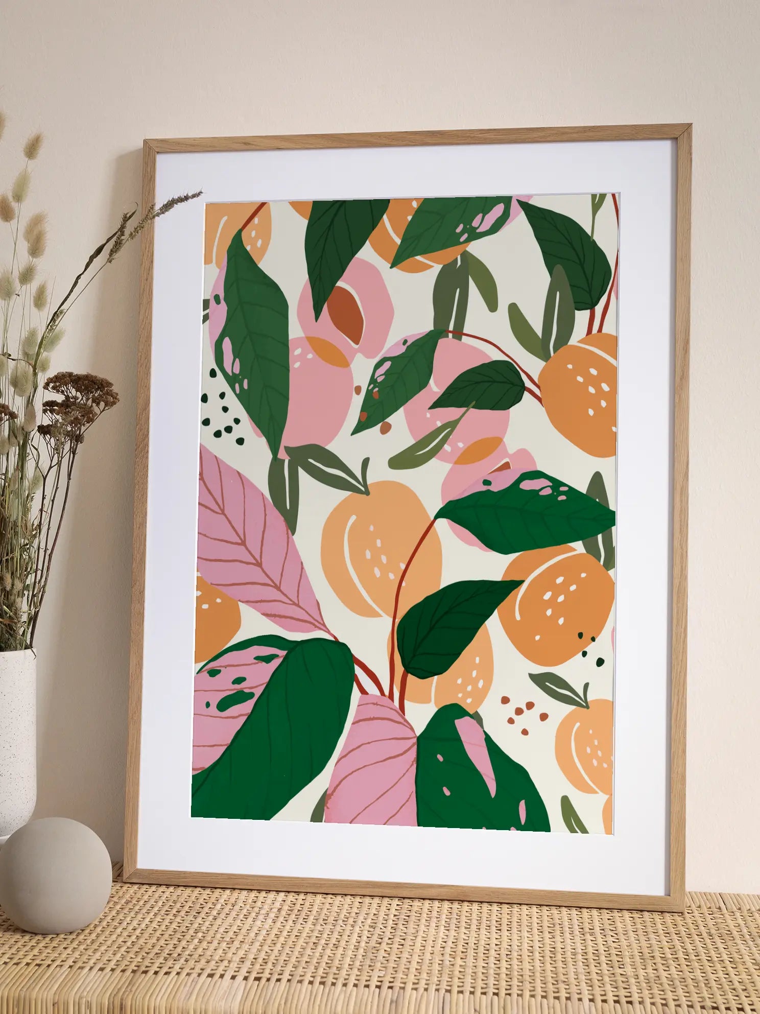 Peaches And Pink Leaves Pattern Poster