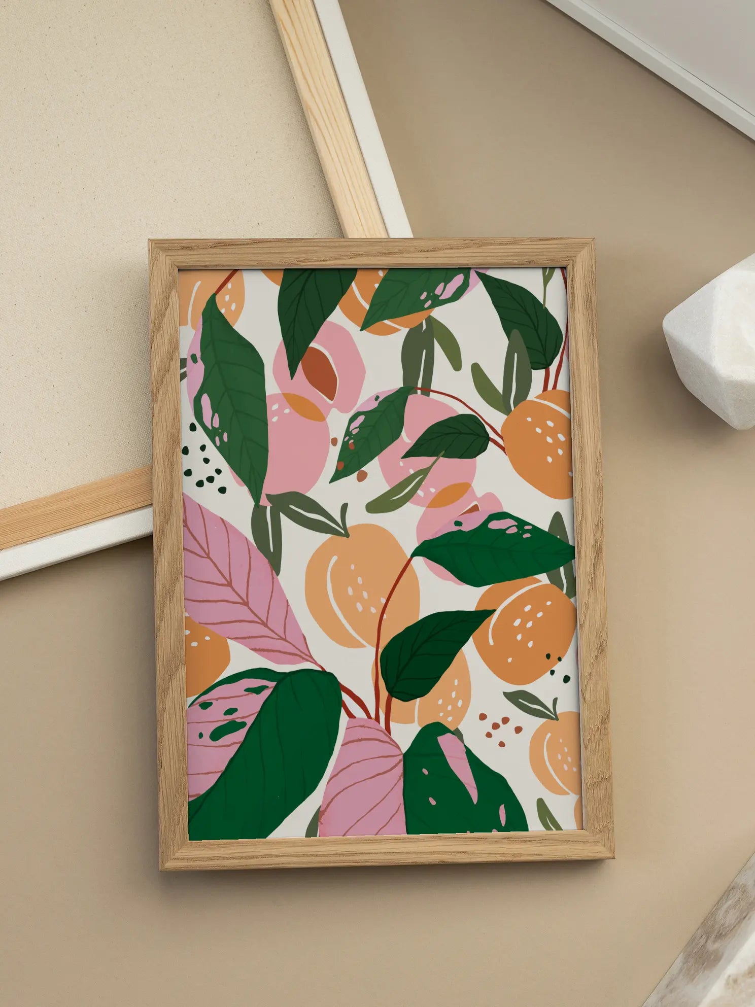 Peaches And Pink Leaves Pattern Poster