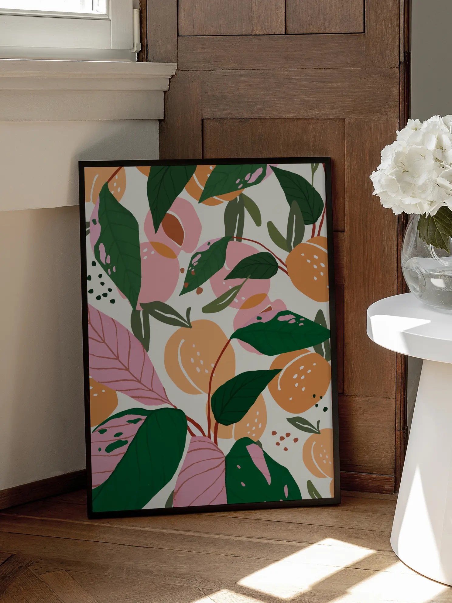 Peaches And Pink Leaves Pattern Poster