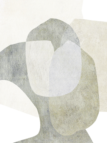 Grafik mit abstrakten Formen in Weiß und Beige mit Steineffekt auf weißem Hintergrund.