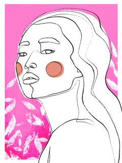 Line-Art-Porträt mit rosa Hintergrund und rosafarbenen Wangen.