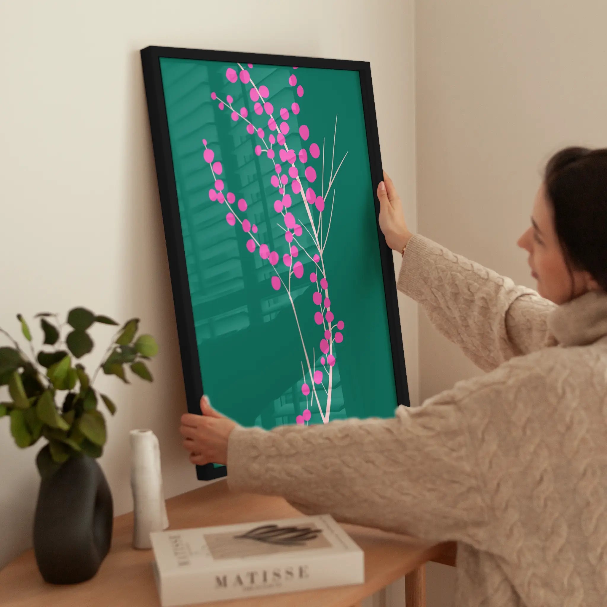 Pink Berries wird aufgehängt