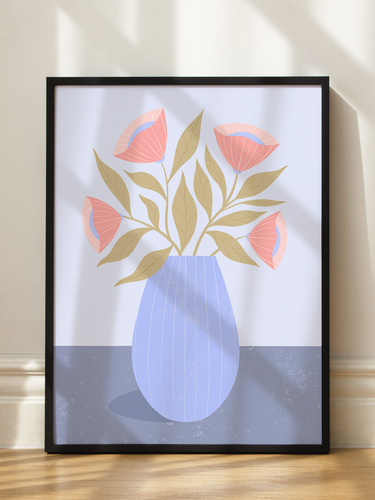 Pink Flowers in Blue Vase