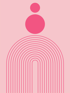 Grafik mit rosa Kreisen und einem Bogen auf hellrosa Hintergrund.