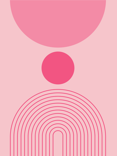 Grafische Illustration mit zwei rosa Kreisen und einem Bogen auf hellrosa Hintergrund.