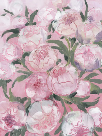 Ein expressives Acrylgemälde von üppigen rosa Pfingstrosen mit kräftigen Pinselstrichen.