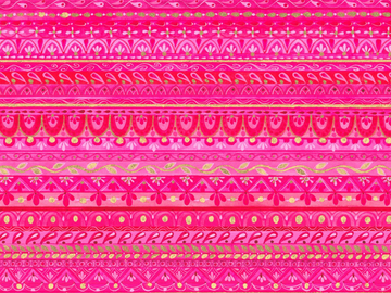 Dekorative Muster in Rosa und Gold auf einem Poster.