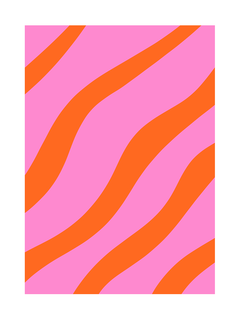 Poster mit pinkem Hintergrund und orangefarbenem Streifenmuster.